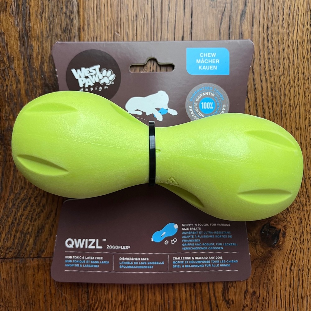 West Paw Zogoflex Qwizl Treat Dispensing Dog Toy Large Granny Smith Green